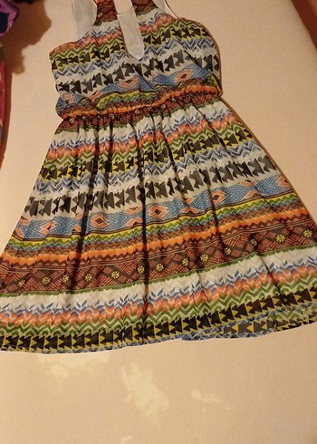 Bohem Çok Renkli Pliseli Uzun Elbise - Görsel 2