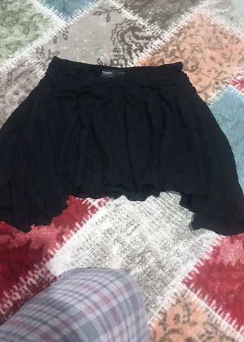 Siyah Fırfırlı Bol Kesim Mini Etek - Görsel 5