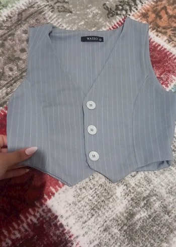 Düğmeli Gri Kadın kolsuz blazer - Görsel 2