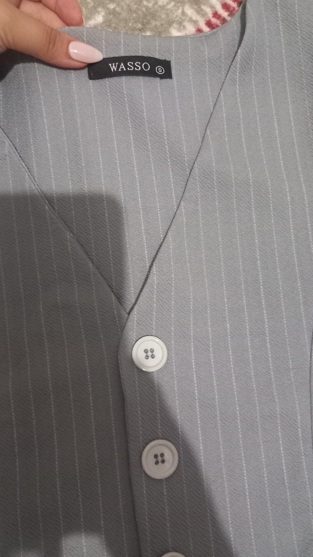 Düğmeli Gri Kadın kolsuz blazer - Görsel 3