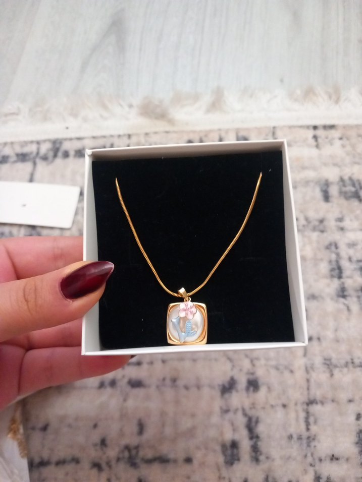 vintage  çicek kabartmali çelik kolye - Görsel 2