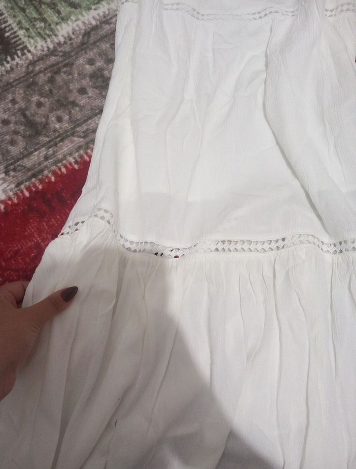 Beyaz Nakışlı Uzun Bohem Etek - Görsel 3