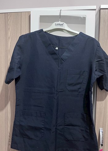 V Yaka hemşire ve doktor forması Kısa Kollu Lacivert Bluz