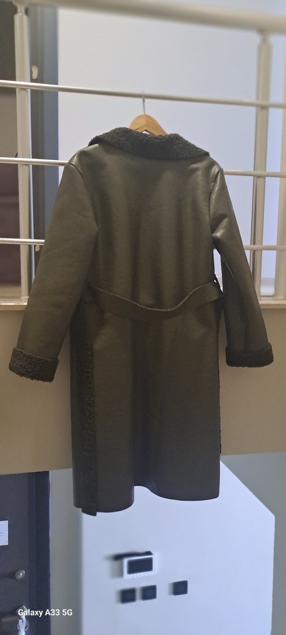 Kemerli Kahverengi Süet Uzun Kadın Kaban - Görsel 2