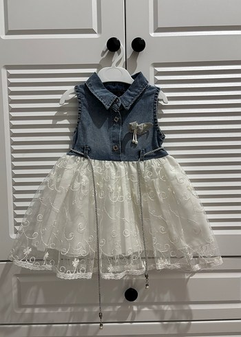 Kız Çocuk Kot Elbise Dantel Detaylı - Görsel 3