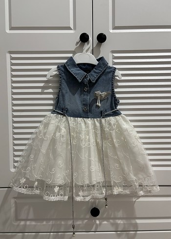 Kız Çocuk Kot Elbise Dantel Detaylı - Görsel 4