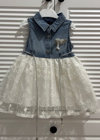 Kız Çocuk Kot Elbise Dantel Detaylı - Görsel 2