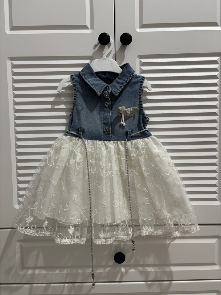 Kız Çocuk Kot Elbise Dantel Detaylı - Görsel 3