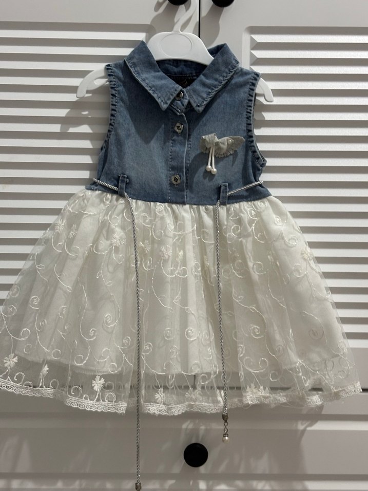 Kız Çocuk Kot Elbise Dantel Detaylı - Görsel 2