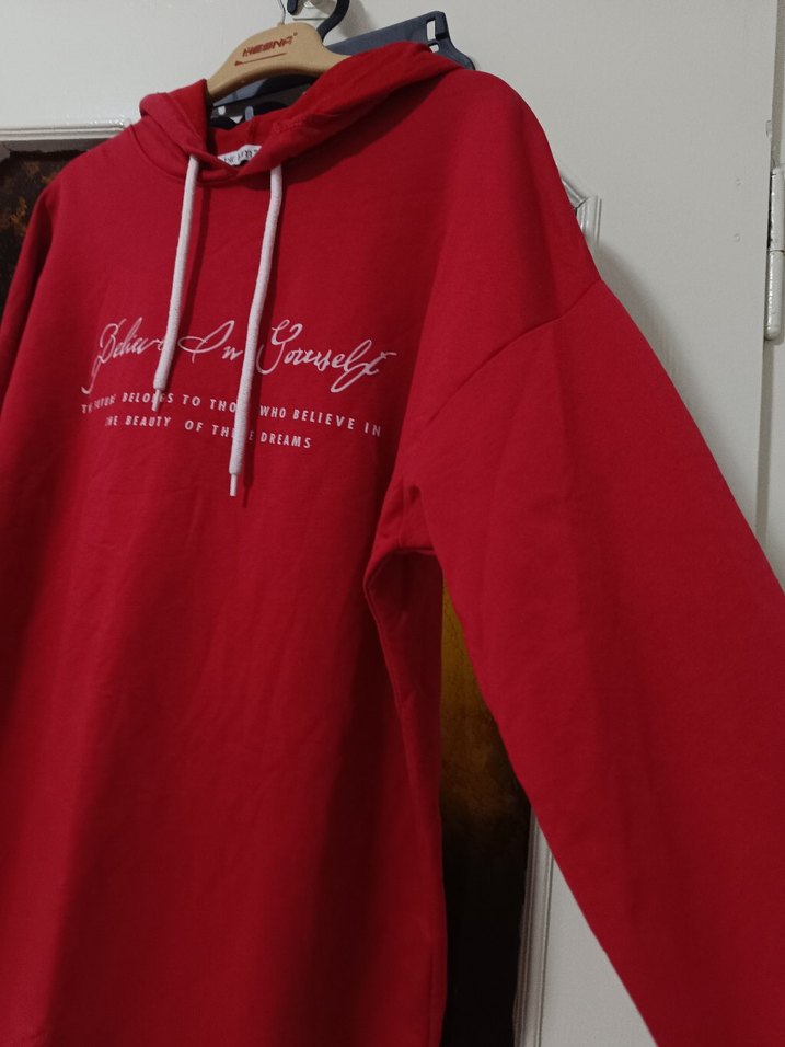 Bordo Kapüşonlu Uzun Kollu Sweatshirt - Görsel 2