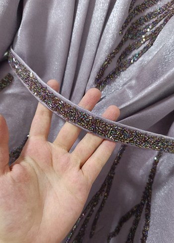 Mor İşlemeli Uzun Kollu Abiye Elbise - Görsel 4