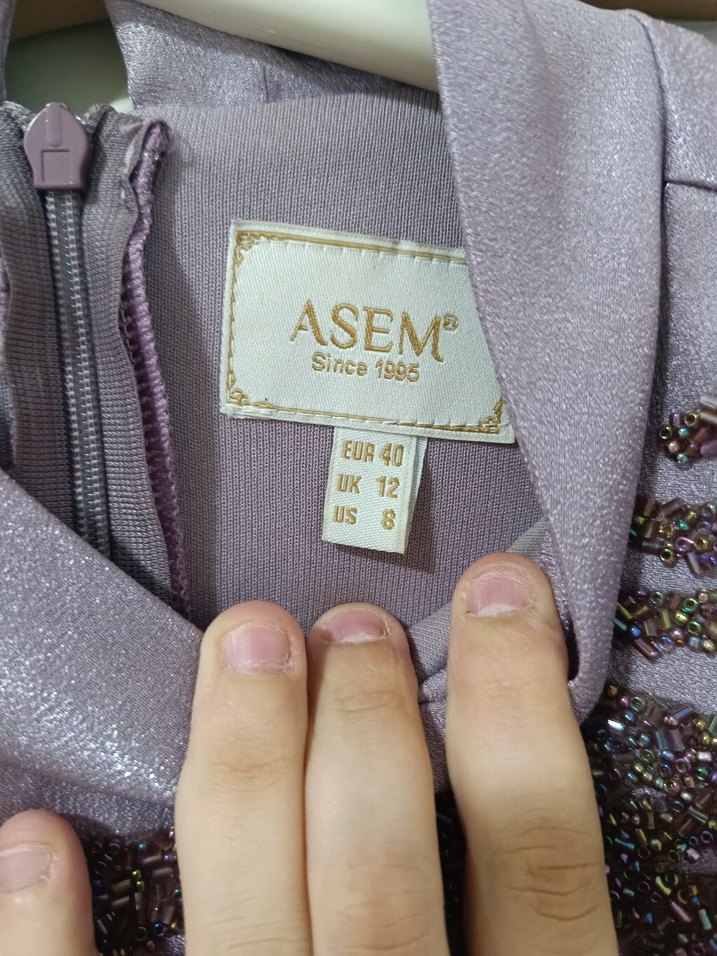 Mor İşlemeli Uzun Kollu Abiye Elbise - Görsel 2