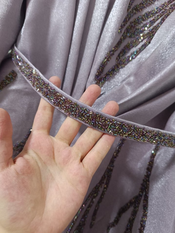 Mor İşlemeli Uzun Kollu Abiye Elbise - Görsel 4