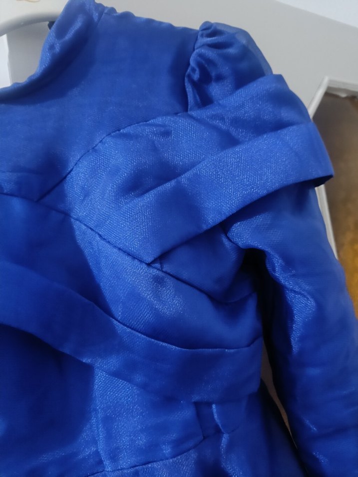 Parlak Mavi Drapeli Uzun Kadın Abiye Elbise - Görsel 2