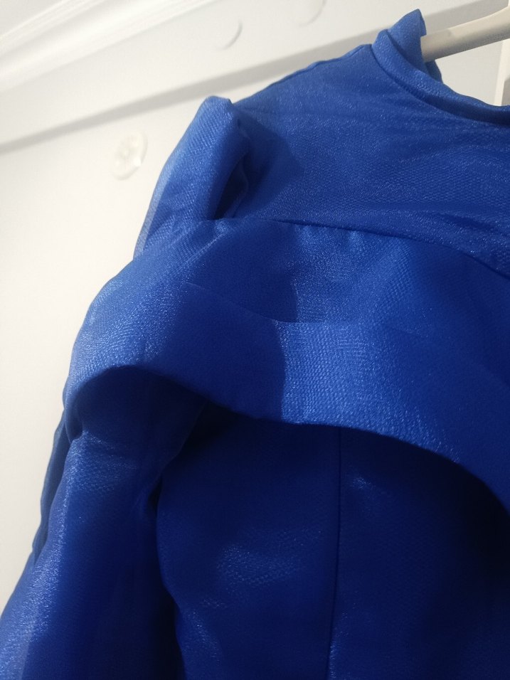 Parlak Mavi Drapeli Uzun Kadın Abiye Elbise - Görsel 3