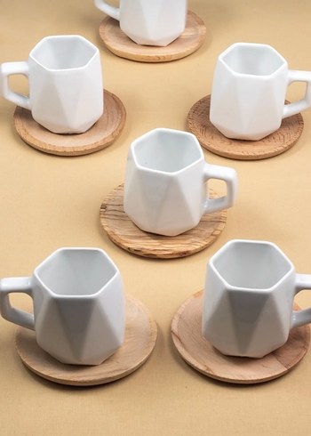 Prizma Beyaz Seramik Kahve Fincanı Seti - Görsel 2