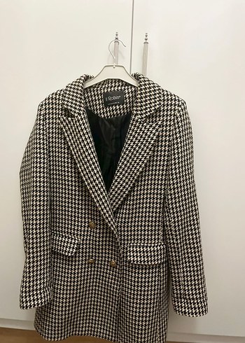 Düğmeli Kahverengi Ekose Kadın Blazer