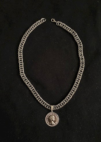 Gri Zincir Detaylı Vintage Kadın Kolye - Görsel 2