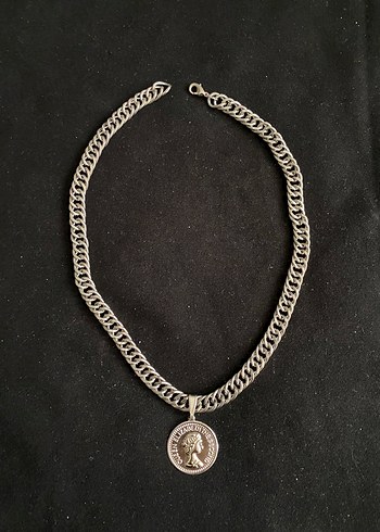 Gri Zincir Detaylı Vintage Kadın Kolye - Görsel 3