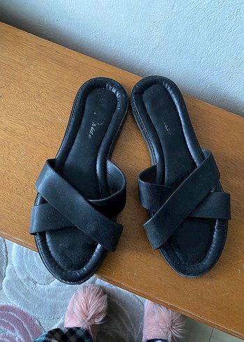 Siyah çapraz deri Kadın Terlik - Görsel 5