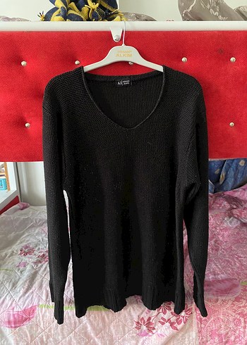 Armani Jeans Siyah V Yaka İnce Triko Kazak