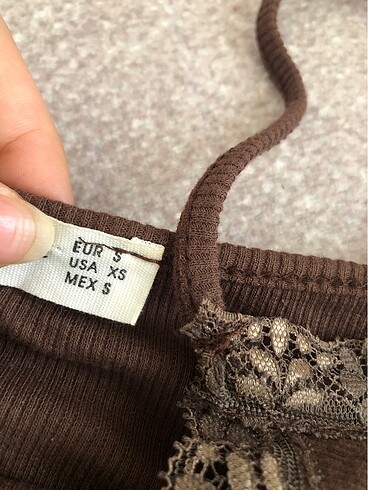 xs Beden kahverengi Renk dantelli crop atlet
