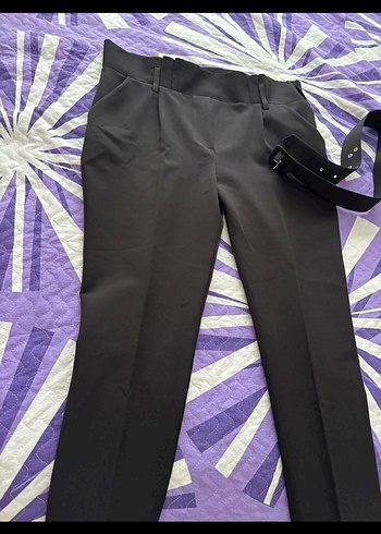 Kemerli Siyah Kadın Kumaş Pantolon - Görsel 4