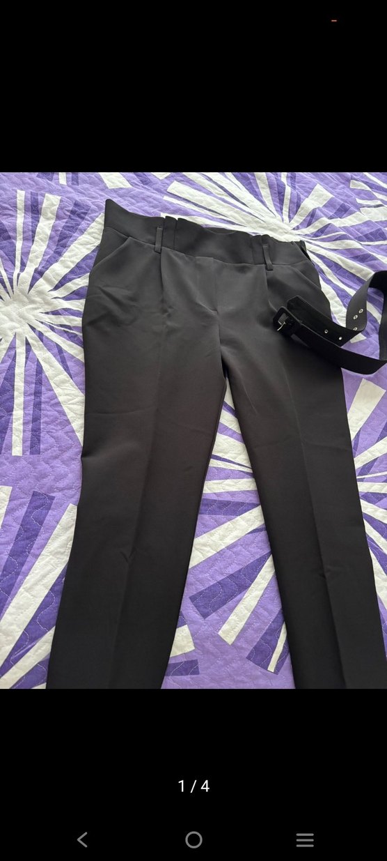 Kemerli Siyah Kadın Kumaş Pantolon - Görsel 4