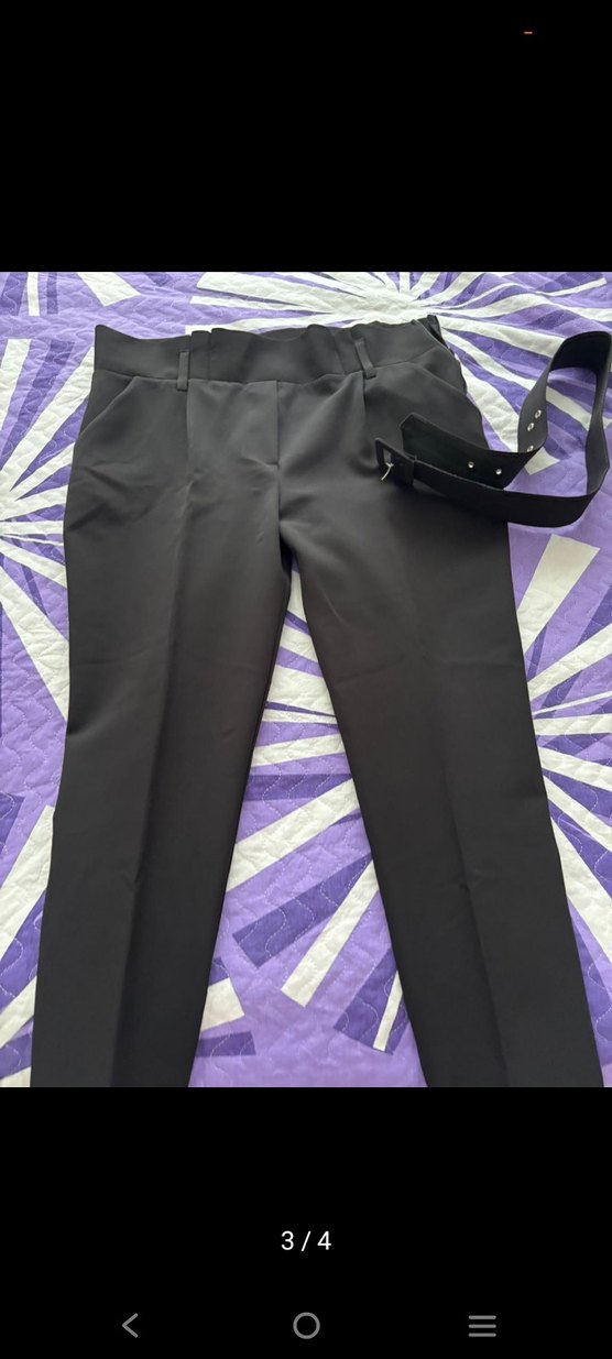 Kemerli Siyah Kadın Kumaş Pantolon - Görsel 2