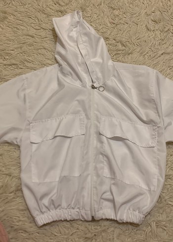 Beyaz Kapüşonlu Kısa Fermuarlı Kadın Ceket - Görsel 2