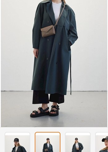 Manuka Kadın Uzun Yeşil Dökümlü Trençkot - Görsel 4