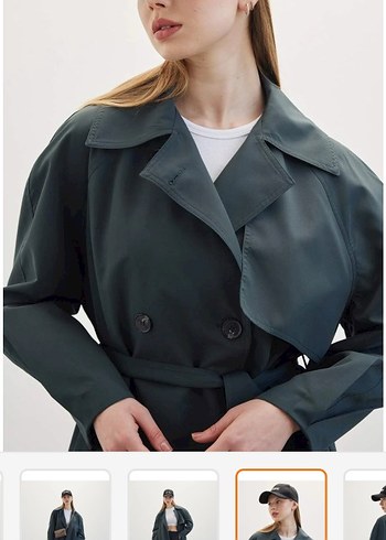 Manuka Kadın Uzun Yeşil Dökümlü Trençkot - Görsel 5