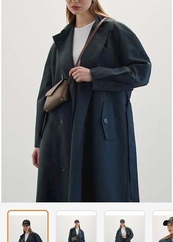 Manuka Kadın Uzun Yeşil Dökümlü Trençkot - Görsel 3