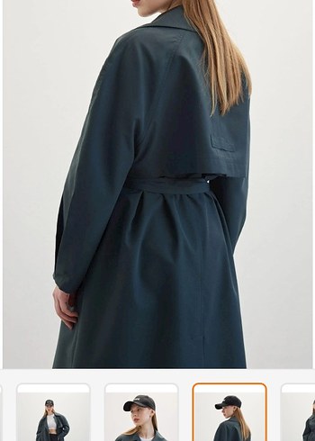 Manuka Kadın Uzun Yeşil Dökümlü Trençkot - Görsel 6