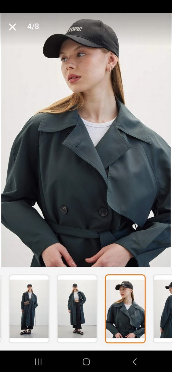 Manuka Kadın Uzun Yeşil Dökümlü Trençkot - Görsel 5