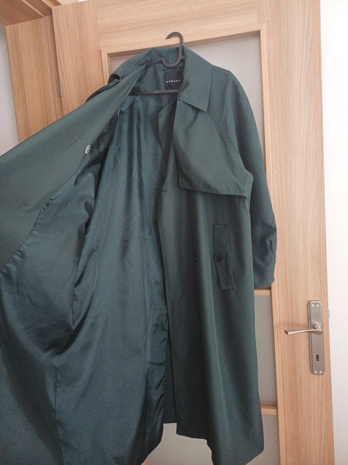 Manuka Kadın Uzun Yeşil Dökümlü Trençkot - Görsel 2