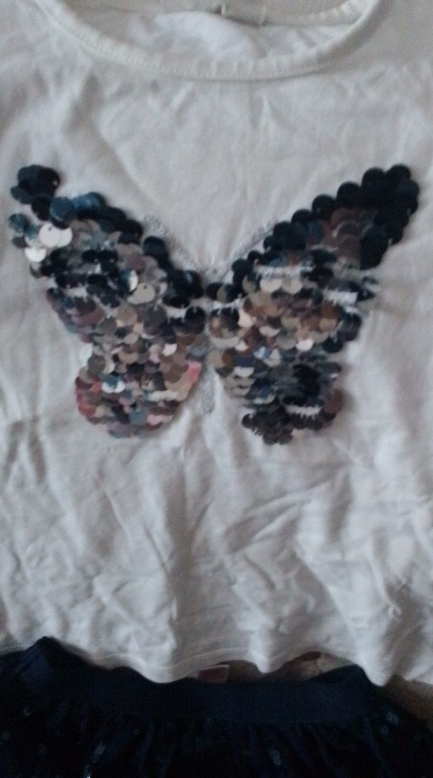 Kelebek Detaylı Kız Çocuk Beyaz Tişört ve lacivert Etek - Görsel 2