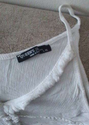 Düğmeli V Yaka Keten Mini Beyaz Atlet - Görsel 2