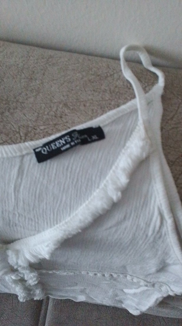 Düğmeli V Yaka Keten Mini Beyaz Atlet - Görsel 2