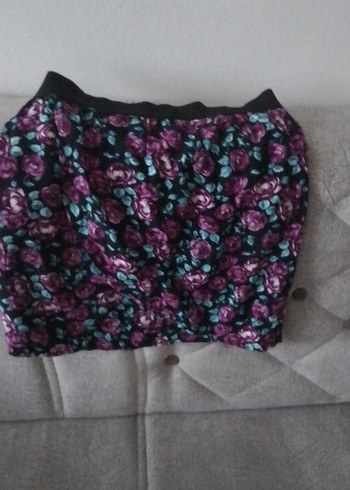 Mor Çiçek Desenli Mini Etek - Görsel 5