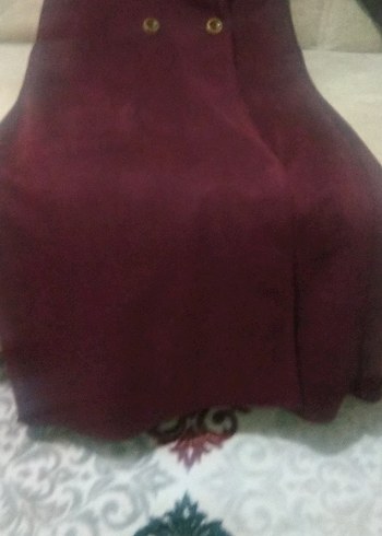 Bordo Düğmeli Uzun Kadın Kaban - Görsel 4