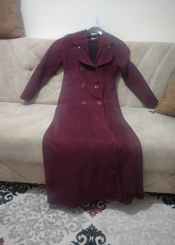 Bordo Düğmeli Uzun Kadın Kaban - Görsel 2