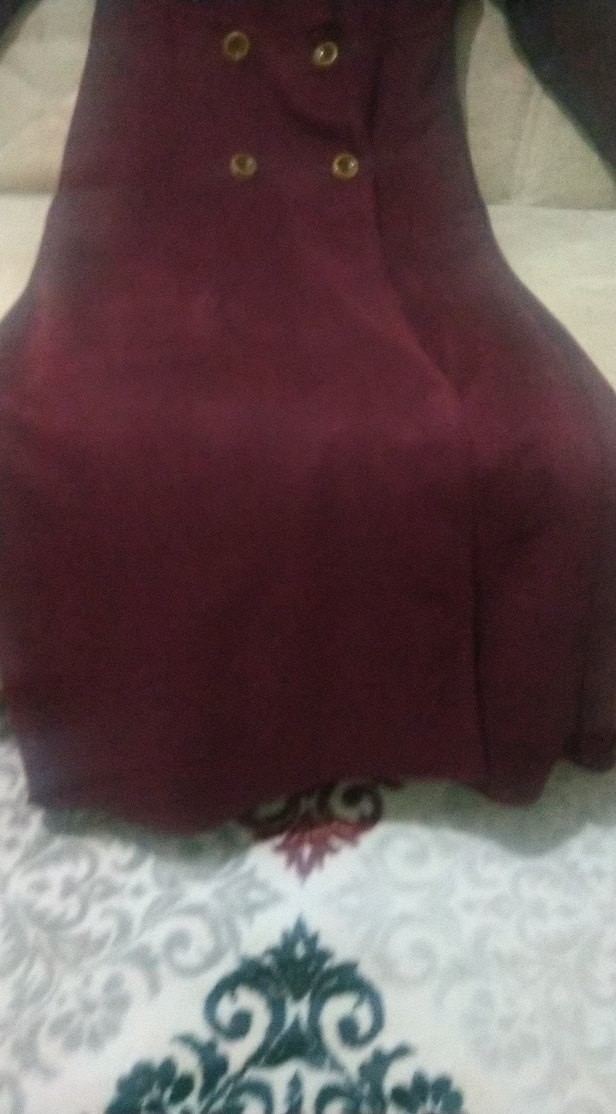 Bordo Düğmeli Uzun Kadın Kaban - Görsel 4