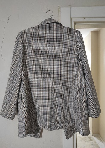 Kadın Ekose Desenli Bej Midi Blazer - Görsel 2