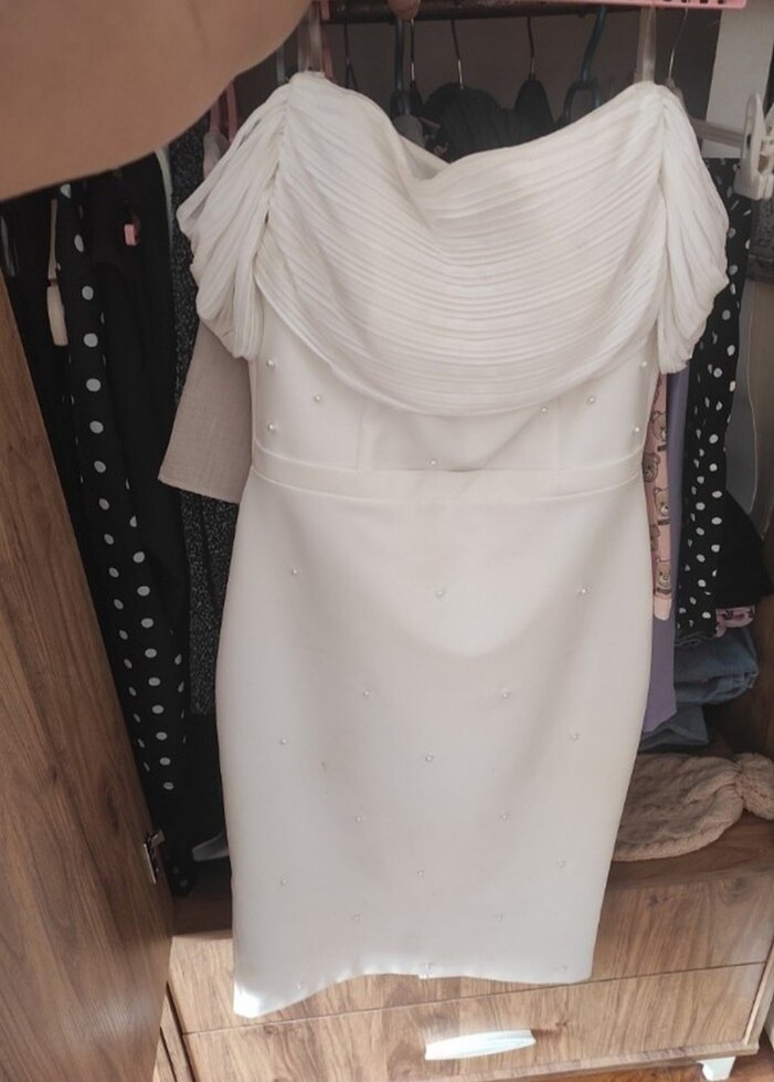 Midi Beyaz Bohem Düğün Nişan Elbisesi - Görsel 2