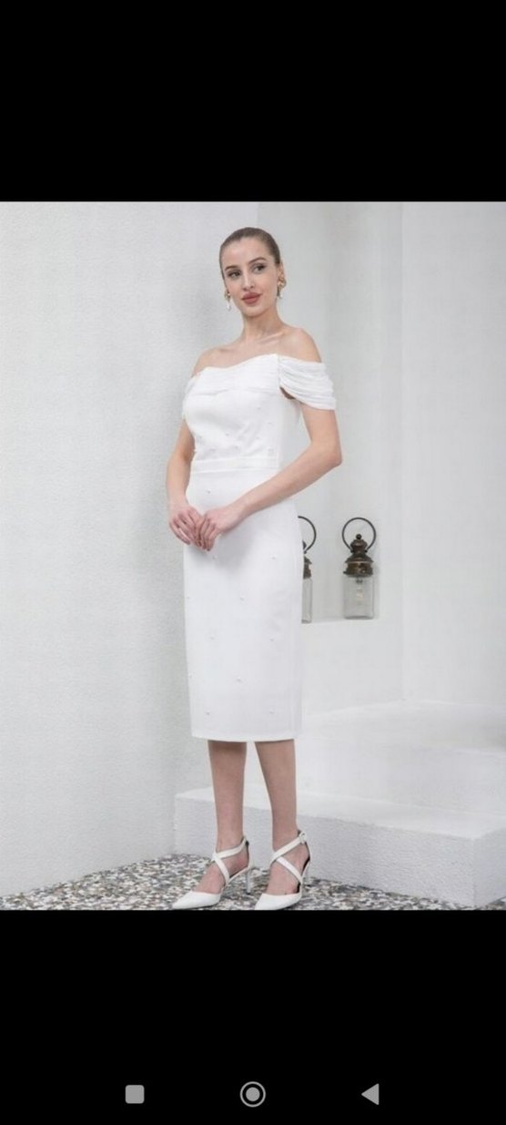 Midi Beyaz Bohem Düğün Nişan Elbisesi - Görsel 4