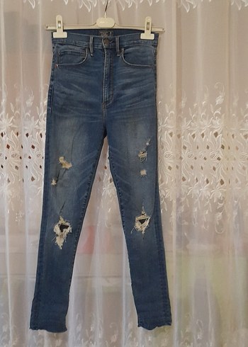 xs Beden mavi Renk Kadın Mavi Denim Yırtık Dar Kesim Jean