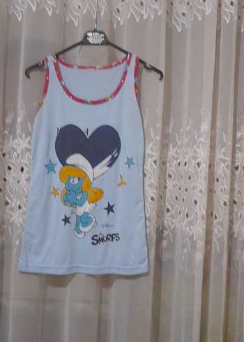 9-12 Ay Beden Kız Çocuk Mavi Dantelli Smurfs Atlet
