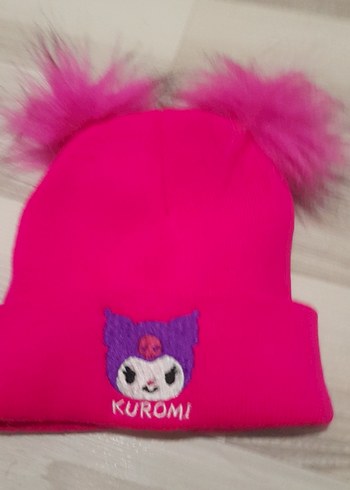 3-5 Yaş, 21 cm Beden Renkli Kuromi Nakışlı Pembe Çocuk Bere