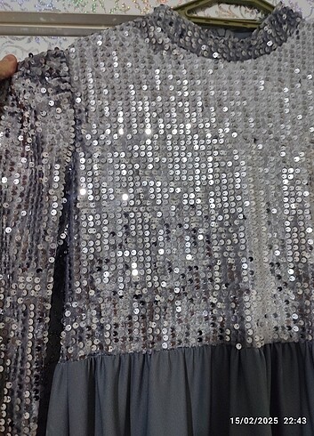 Pileli  pul paletli  gri elbise  - Görsel 5